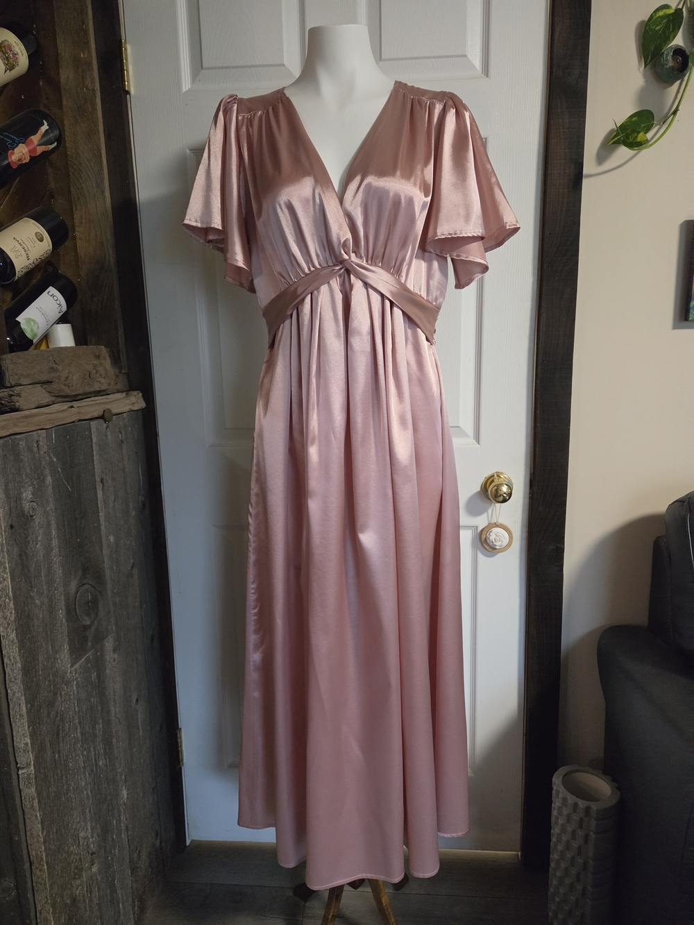 Vintage Satin Maxi Dress in Blush Pink